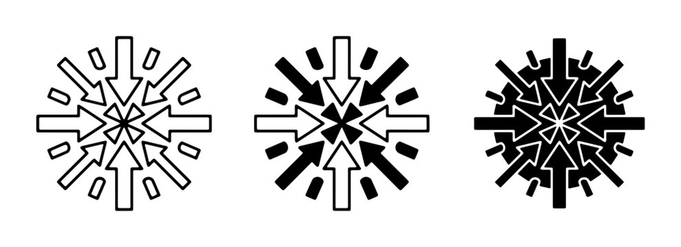 Convergence Arrows Icon Set, Focus Point Symbol, Centralization Concept, Impact Graphic, 3 Variations