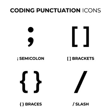 Coding punctuation icons on white.