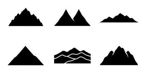 Mountain Silhouettes Vector Icons, Diverse Peak Shapes for Landscape Design and Adventure Themes © Nusrat