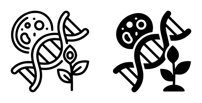 DNA Helix and Plant Growth Icons, Biology and Genetics Symbols, Science and Life Icons