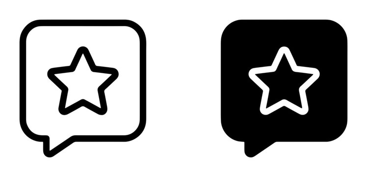 Star icons in speech bubbles, outline and solid fill, graphic elements for feedback and rating systems