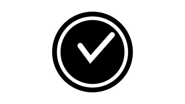 Black circular verified badge animation with checkmark symbol