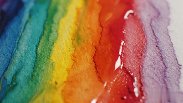 Vibrant colorful watercolor stripe background with artistic painted brush stroke fluid texture, abstract rainbow aesthetic for creative digital motion graphic art projects and video backdrops.