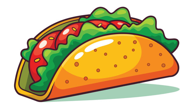 Mexican food taco illustration featuring hard shell with meat lettuce and tomato.