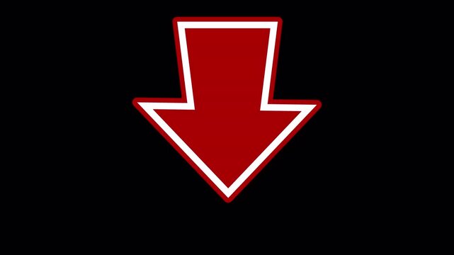 Red **Down Arrow Pointing Attention** Bouncing Icon **Alpha Channel** Loop 4K