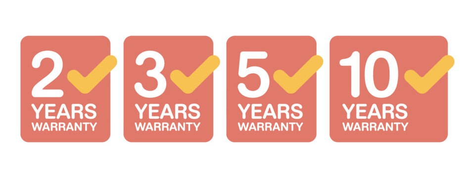 Warranty badge icon set, 2 year 3 year 5 year and 10 year guarantee symbols, high quality assurance labels, premium vector illustration