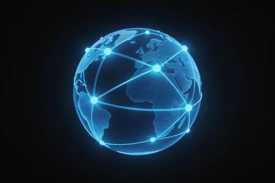 Glowing blue globe with network connections