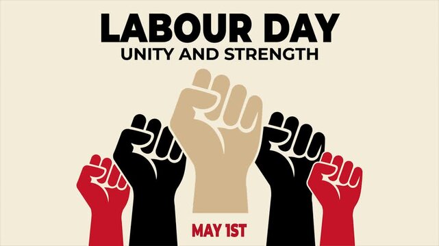 International Labour Day Unity And Strength May 1st Celebration hand red text animation video