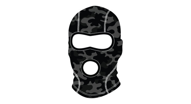 Ski mask silhouette with camouflage pattern on white background