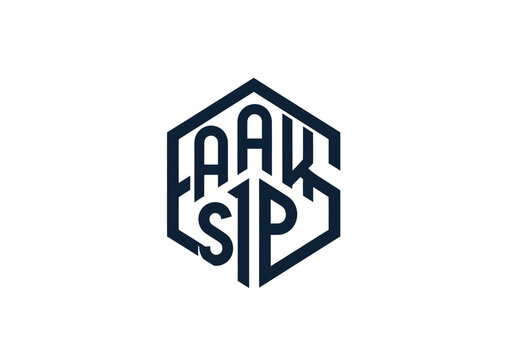 Geometric hexagonal monogram badge with custom typography.