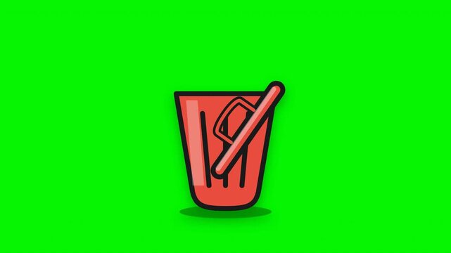 Red Trash Can Icon UI Animation on Green Screen Background 4k