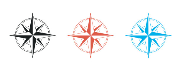 Compass rose icons set, modern nautical compass symbols with north south east west directions, navigation logo collection isolated on white © Alamin vai vision 3