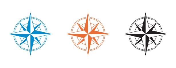Compass rose icons set, modern nautical compass symbols with north south east west directions, navigation logo collection isolated on white © Alamin vai vision 3