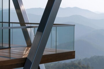Obraz premium Modern architecture balcony offering scenic mountain view