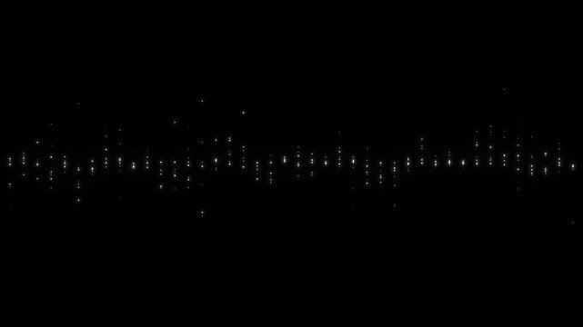 Abstract Black and White Digital Audio Waveform Equalizer Animation,A minimalist monochrome digital audio waveform animation featuring rhythmic sound frequency bars. Ideal for music.Video 4k