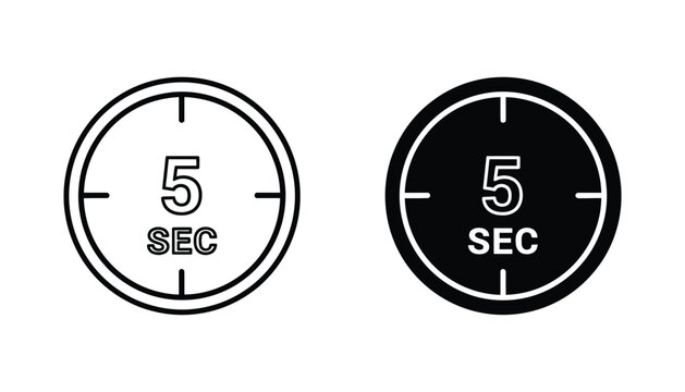 Five seconds timer clock icon in bold black and white vector format for time management and countdown graphic design assets