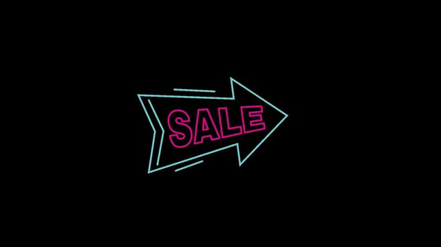 Dynamic neon arrow sign flashing 'sale' in vibrant pink and cyan pulsing with retro energy perfect for retail promotions and advertising creating excitement and urgency for shoppers looking for deals