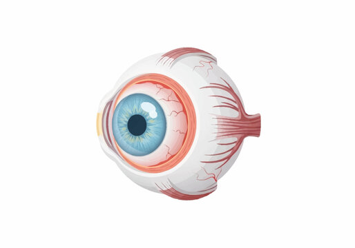 Anatomical model of a human eyeball with optic nerve.