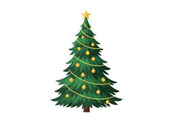 Fototapeta premium Beautifully decorated Christmas tree with golden ornaments and a star on top.