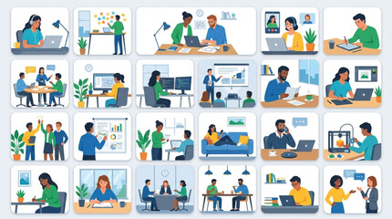 Fototapeta premium Diverse group of people working together in modern office settings.