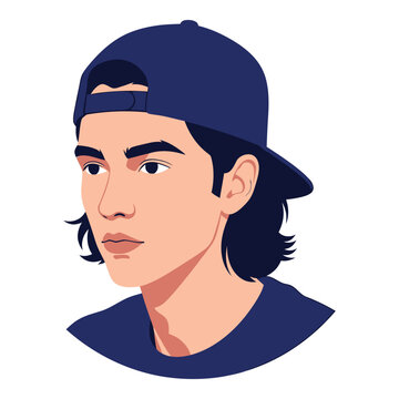 Cartoon man wearing a baseball cap looking sideways  illustration icon