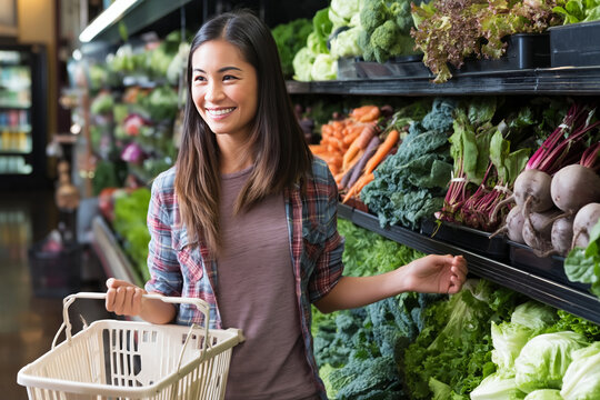 women is shopping for vegetables at the grocery store