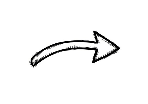 Hand-drawn black arrow pointing right on white background. Sketchy doo