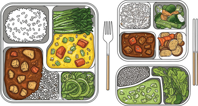 Healthy lunch box with divided meal trays Vector