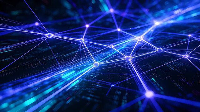 Abstract neural network with purple and pink glowing nodes and lines