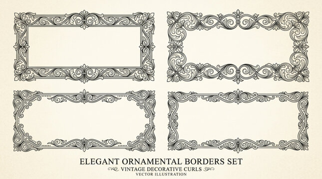 Four Elegant Ornamental Borders and Frames Collection.