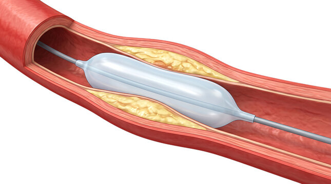 Balloon Angioplasty Procedure Inside Plaque Blocked Coronary Artery on Transparent Background