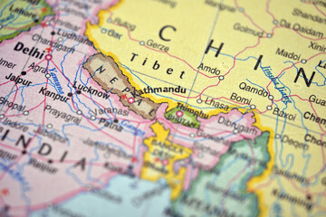 Obraz premium Kathmandu Nepal City on Soft Blurred Himalaya World Map Background with Defocused Capital Location View