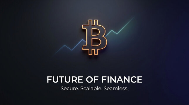 Golden bitcoin with rising graph line on dark blue background future of finance concept