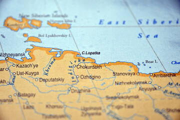Obraz premium Cape Lopatka Location on World Map with Soft Blurred Background Minimal Geographic Concept