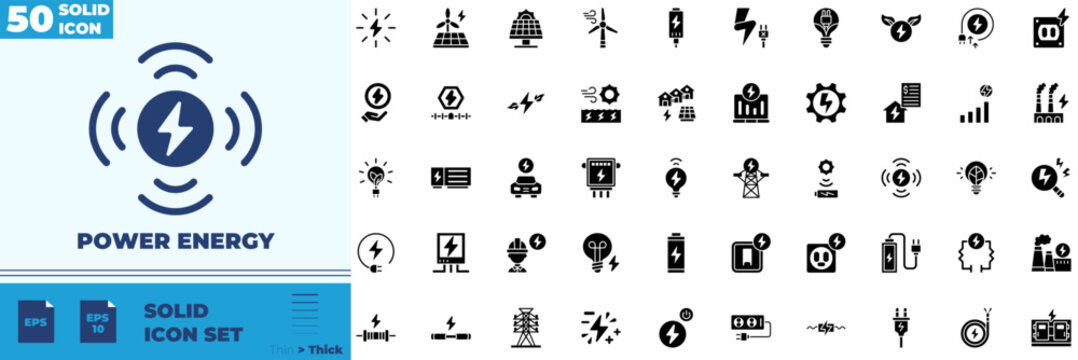 Power Energy Solid Editable Icons set