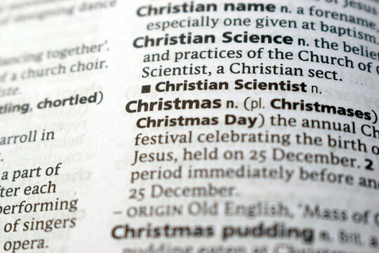 English Dictionary Page Close Up With The Word Transcription Of -christmas