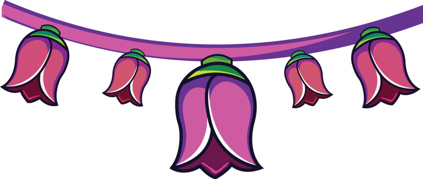 Purple and Pink Flower Garland Vector Illustration for Decorative Border