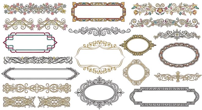 Vintage ornamental frames set with detailed filigree and floral motifs