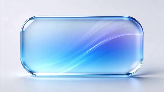 Transparent blue rounded rectangle glass container with gradient light on grey background