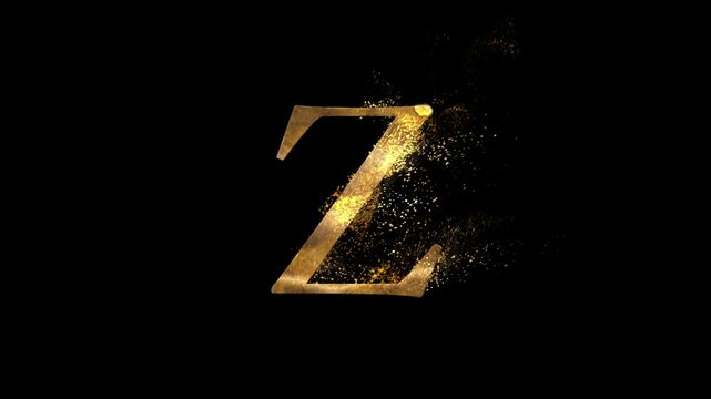 Gold letter Z with particles, alphabet, abc, gold letter with transparent background, alpha channel