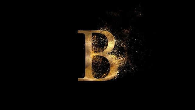 Golden letter B with particles, alphabet, abc, gold letter with transparent background, alpha channel