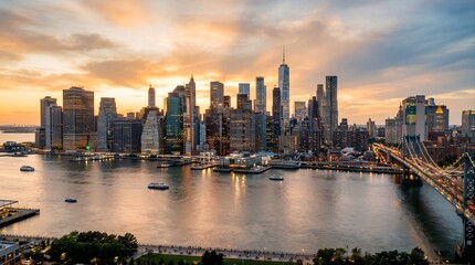 Fototapeta premium Urban Majesty - Cinematic Cityscape at Golden Hour