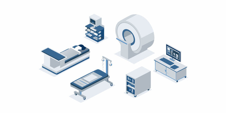 isometric medical equipment set on a white background