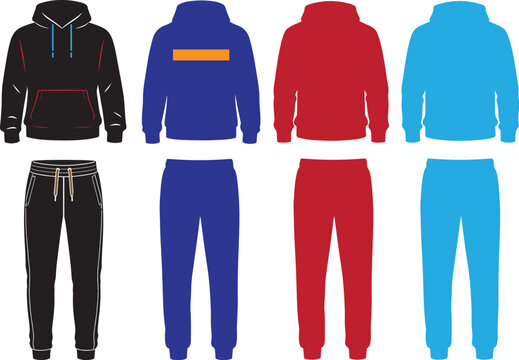Hoodie and sweatpants mockup, casual sportswear apparel template vector.