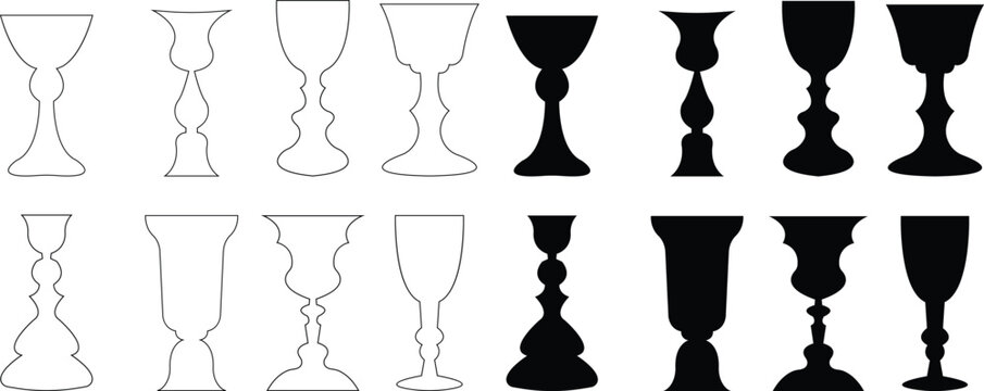 Rubin,s vase icon set, as concept of self knowing, Psychologist counseling. Psychotherapy Psychology Vase Silhouette depth perception and figure-ground organization, creating a mind-bending experience