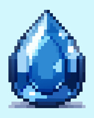 Fototapeta premium Shiny blue raindrop pixel art for weather forecast themes and water element magic ability icons in retro digital graphics