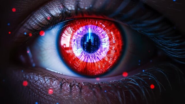Closeup of human eye with futuristic digital iris overlay