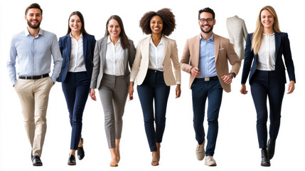 Obraz premium Diverse professionals walking together in business attire during daytime