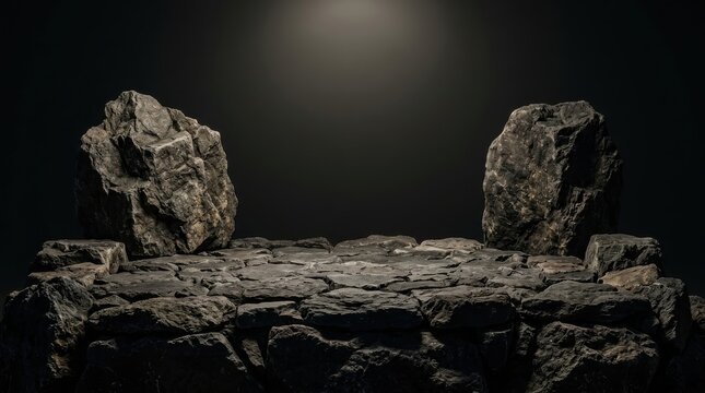 An ancient Roman soldier stands guard by an old stone wall amid ruins overlooking a dramatic rocky mountain landscape and the deep blue ocean coast