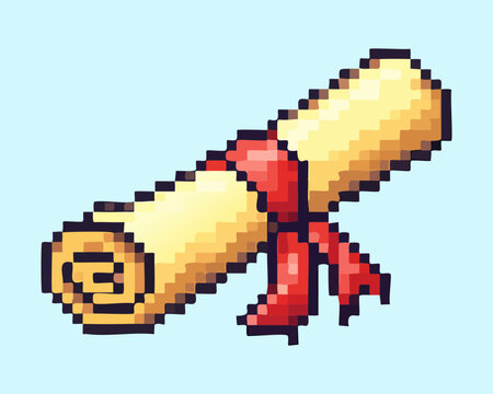 Important message scroll pixel art for fantasy game notification and ancient document icon for secret information and quest objective design asset collection
